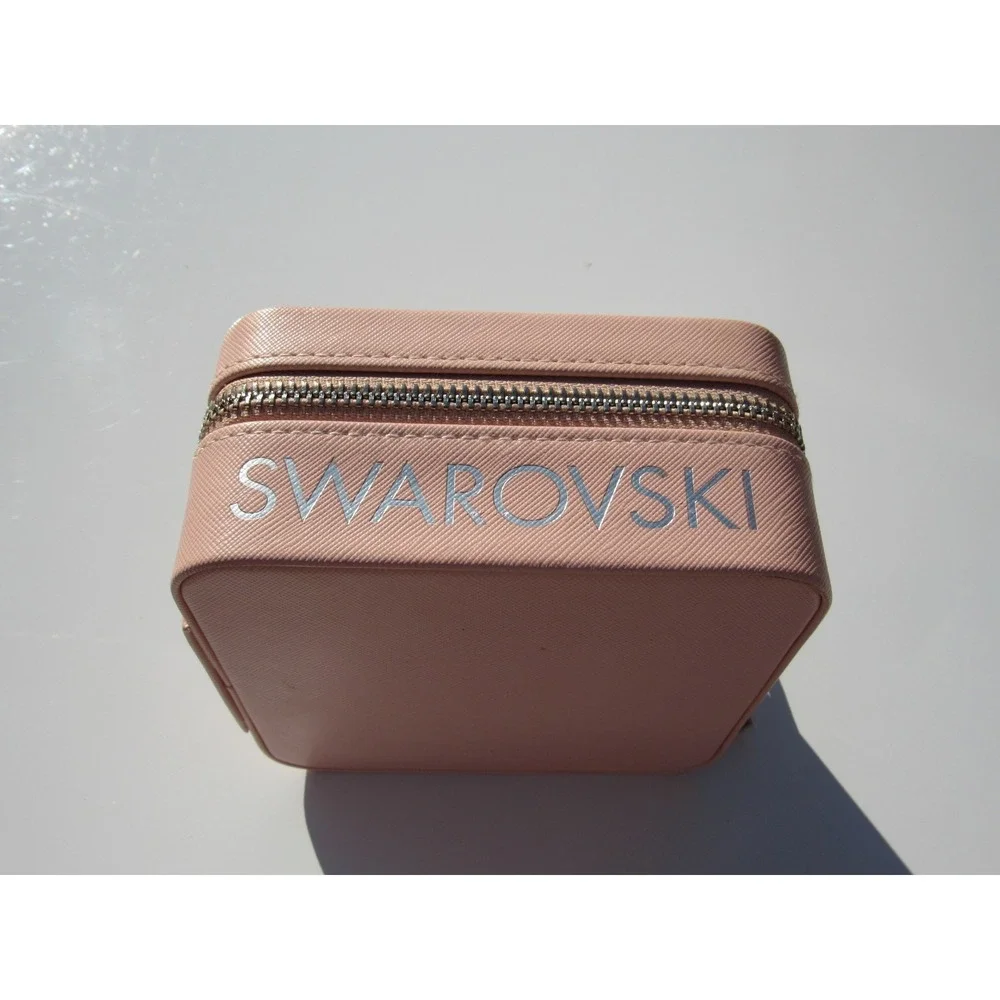 Swarovski Pink Travel Jewelry Pouch Box Organizer with Mirror & Zipper New
